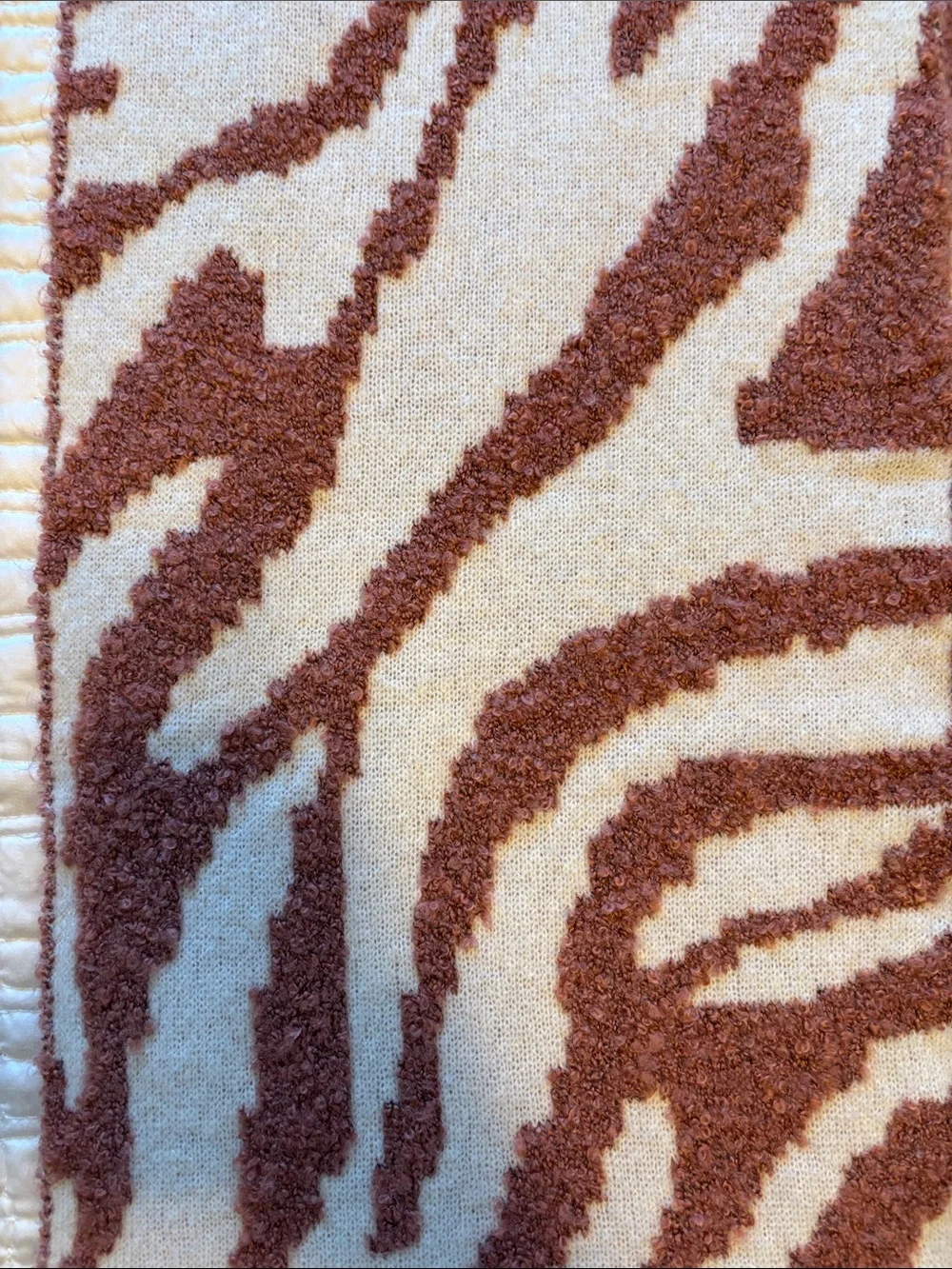 Zebra-Print Cozy Wrap Scarf in Cream and Dusty Rose